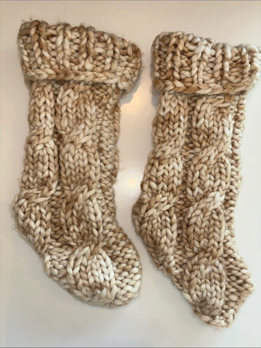 Place & Time Chunky Knit Cream and Tan Holiday Stockings - Set of 2